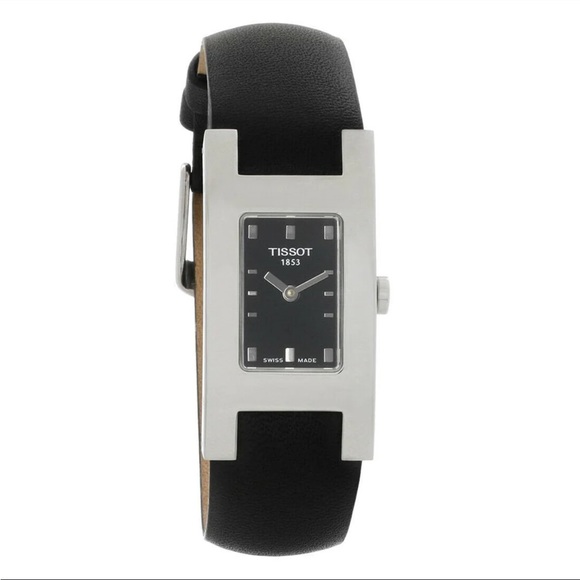 Tissot Bellflhour Black Leather and Silver Watch